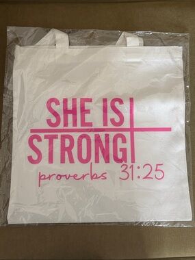Custom She Is Strong Natural Colored/Pink Canvas Tote Bag